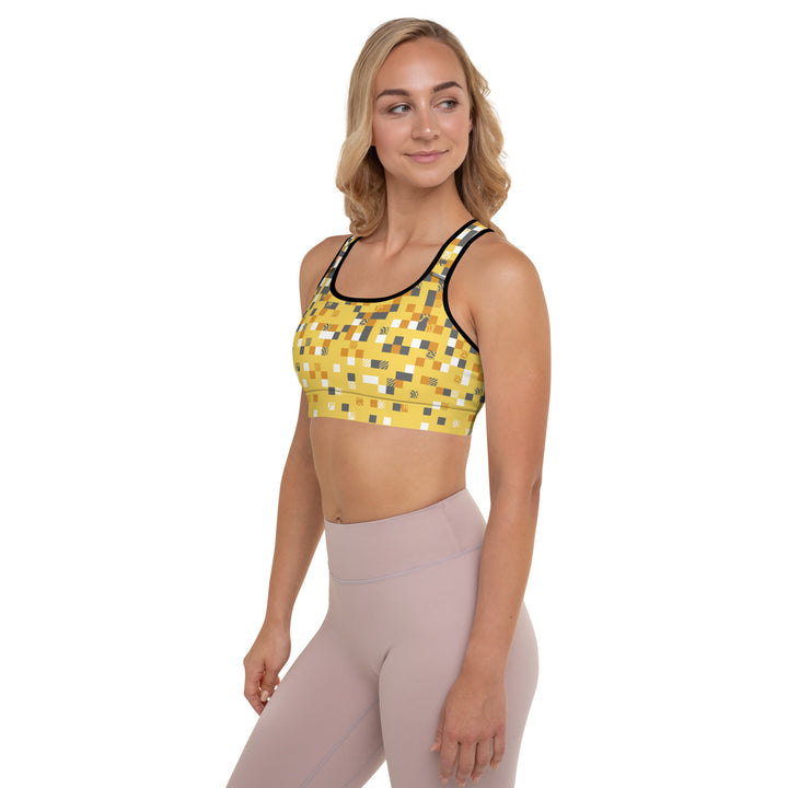 Padded Sports Bra - Yellow-Grey Pixel