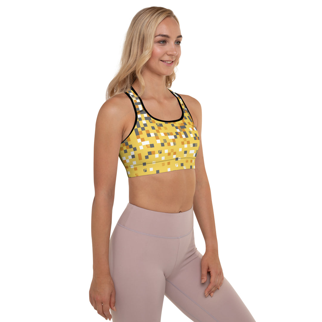 Padded Sports Bra - Yellow-Grey Pixel