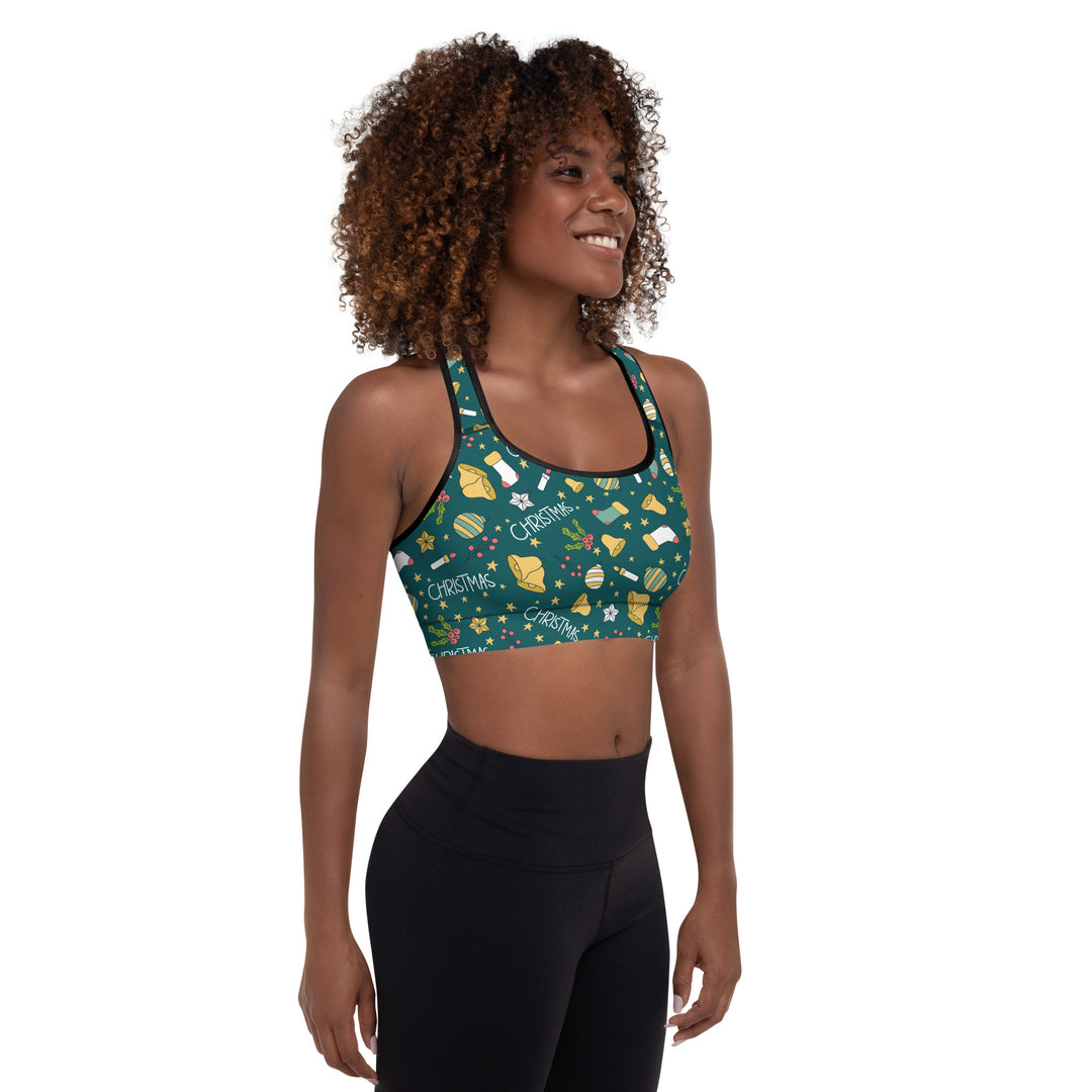 Padded Sports Bra - Green Christmas