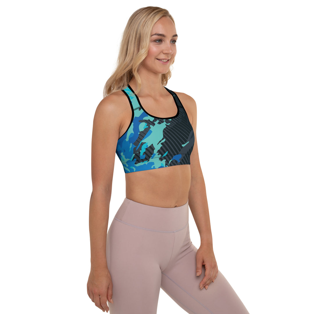 Padded Sports Bra - Black-Blue Surf