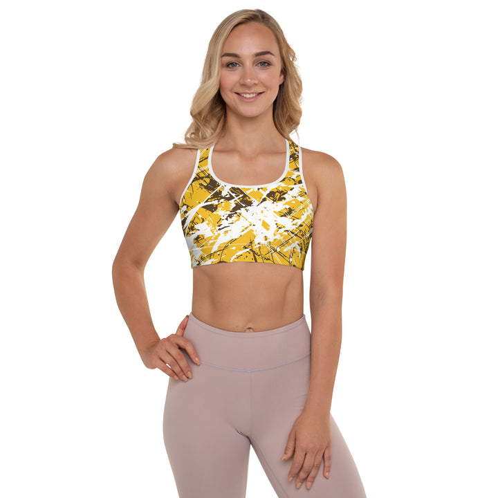 Padded Sports Bra - Yellow-White Grains