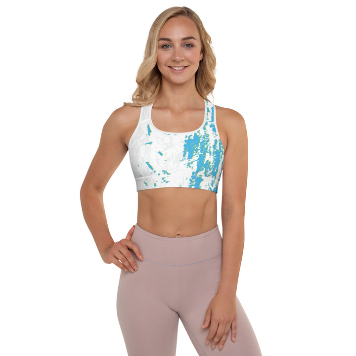 Padded Sports Bra - White-Turquoise Action