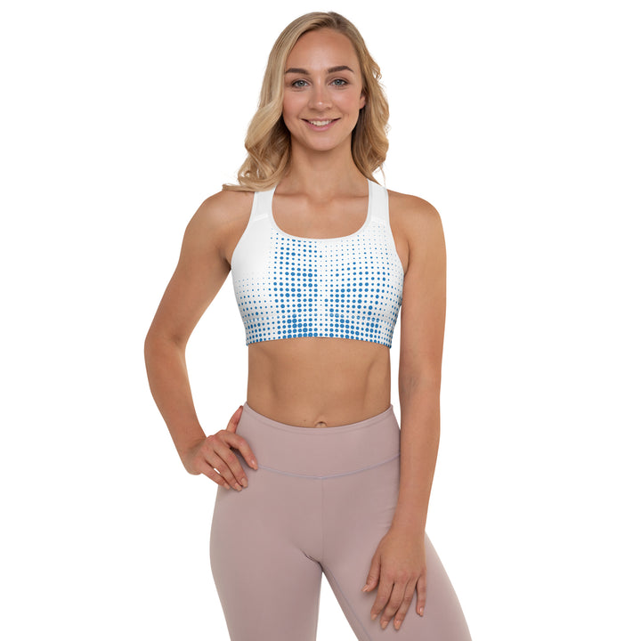 Padded Sports Bra - White-Blue Halftone