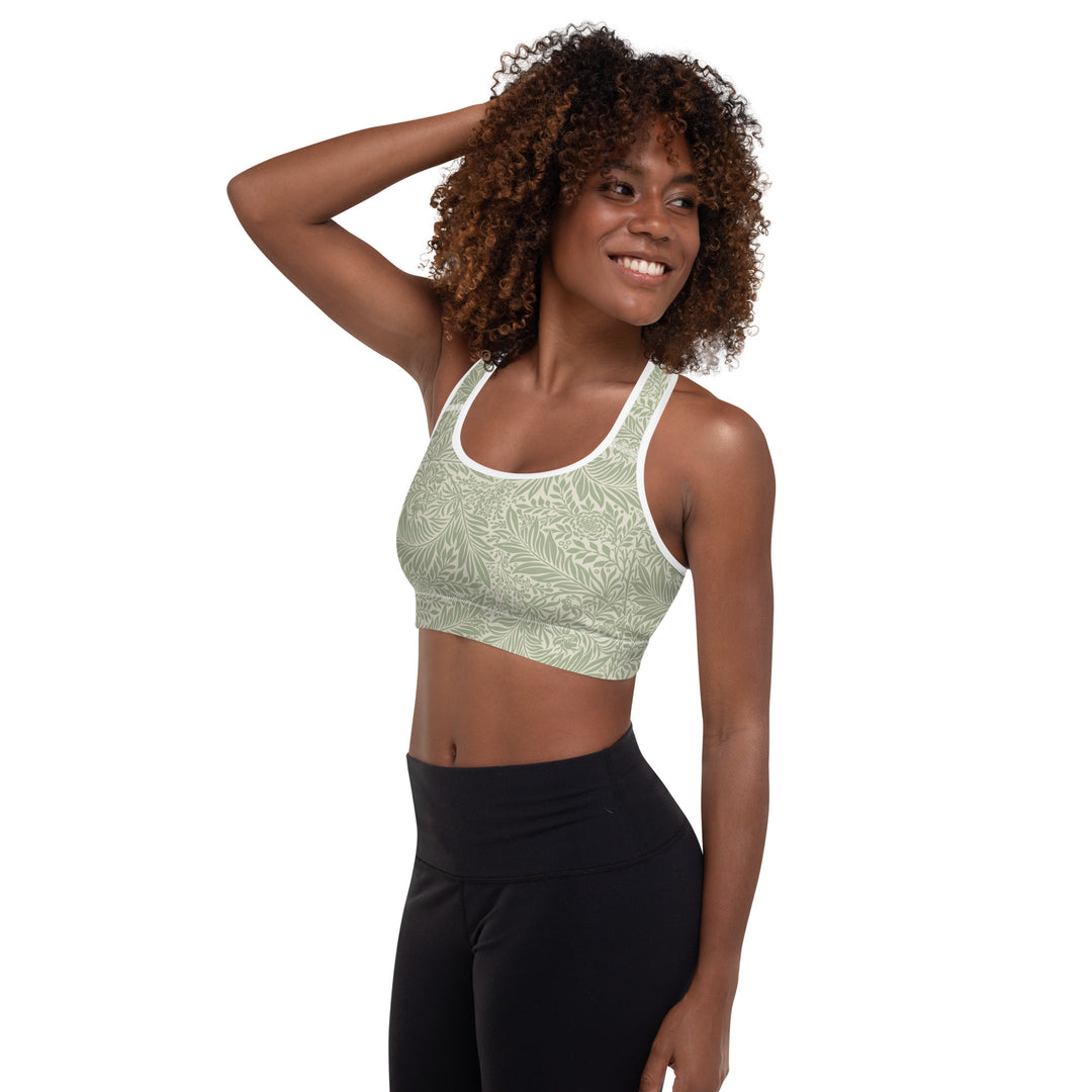 Padded Sports Bra - Beige-Green Flower