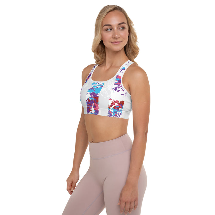 Padded Sports Bra - White-Purple Bar