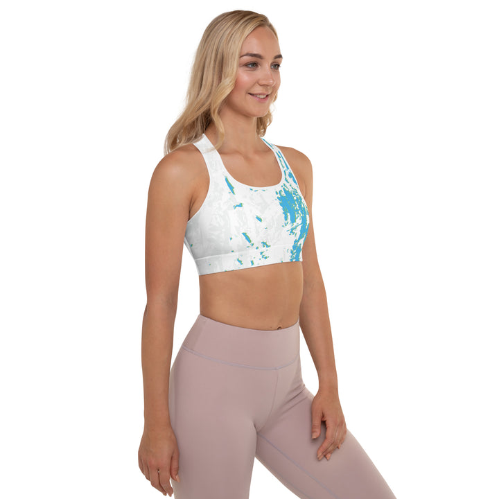 Padded Sports Bra - White-Turquoise Action