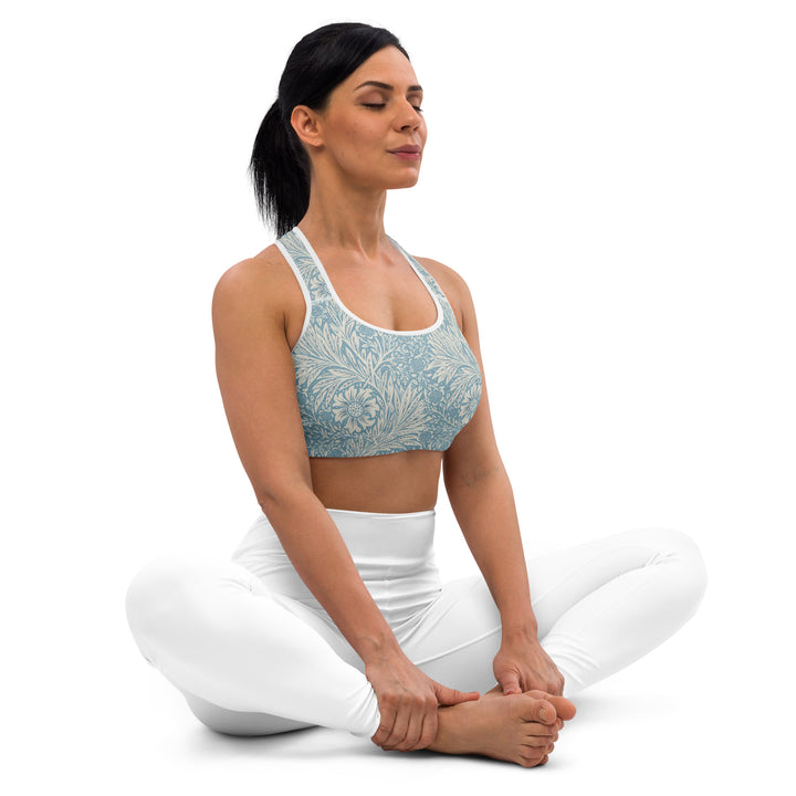 Padded Sports Bra - Beige-Blue Flower