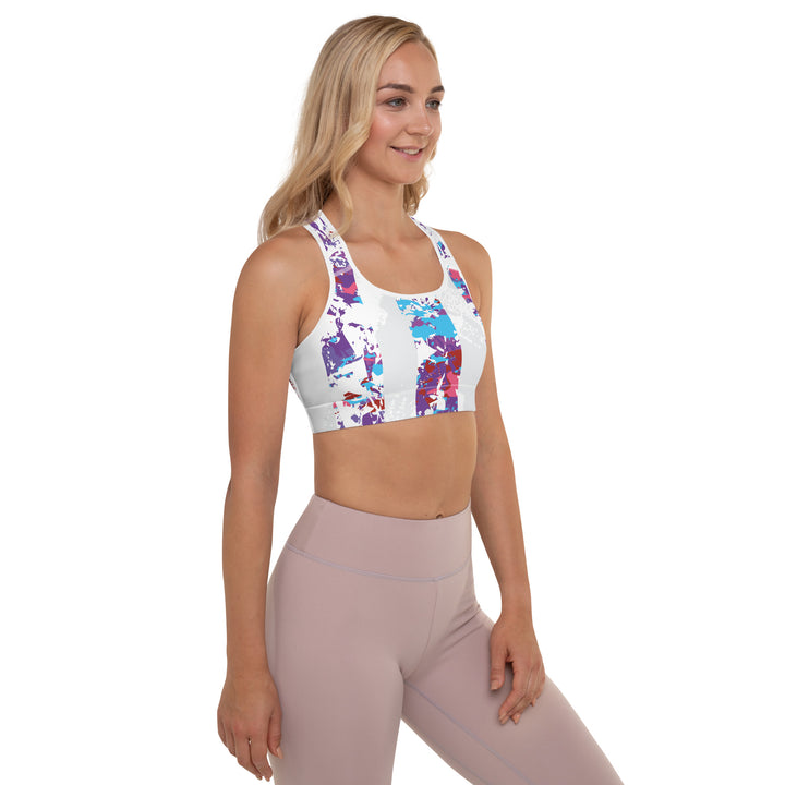 Padded Sports Bra - White-Purple Bar