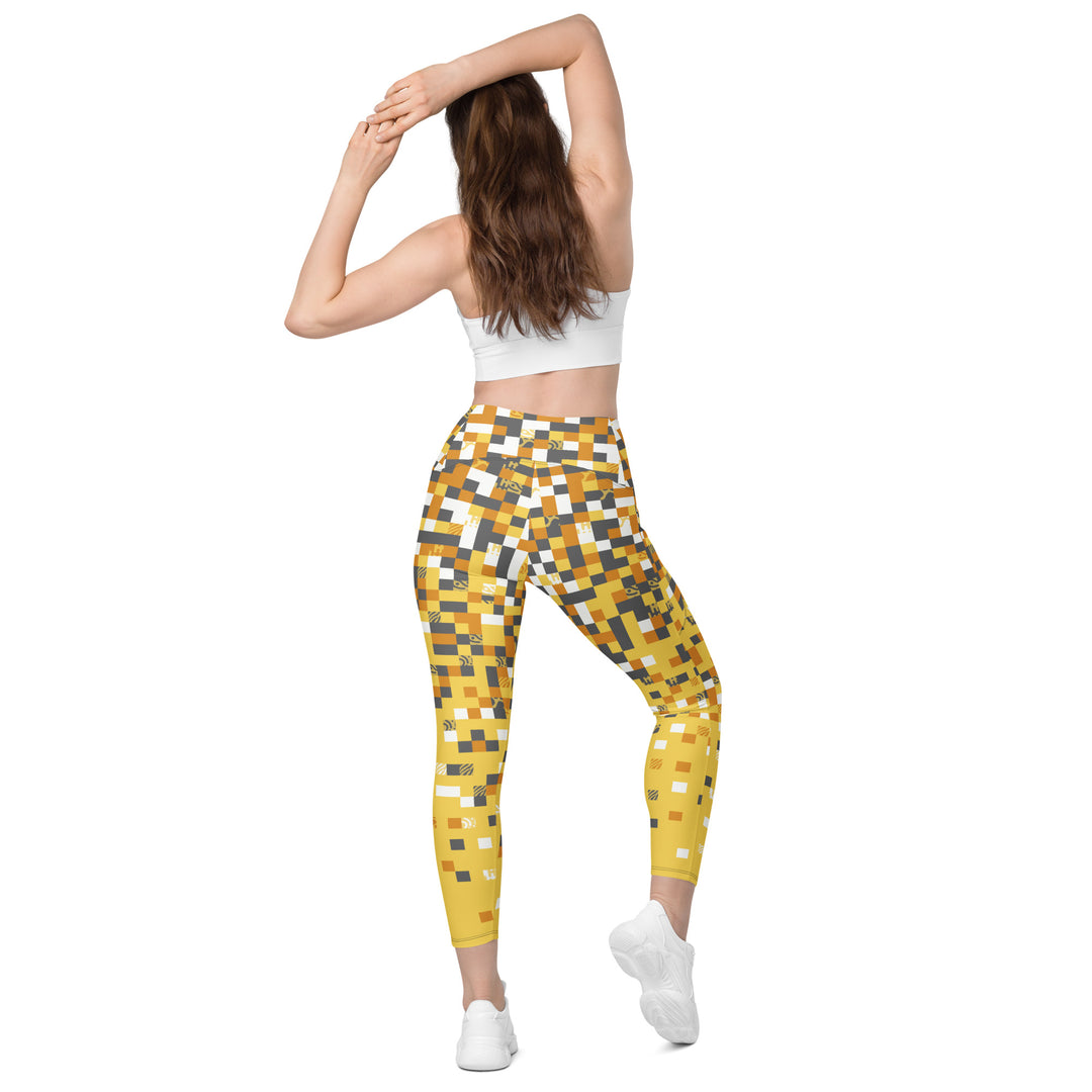 Leggings with pockets - Yellow-Grey Pixel