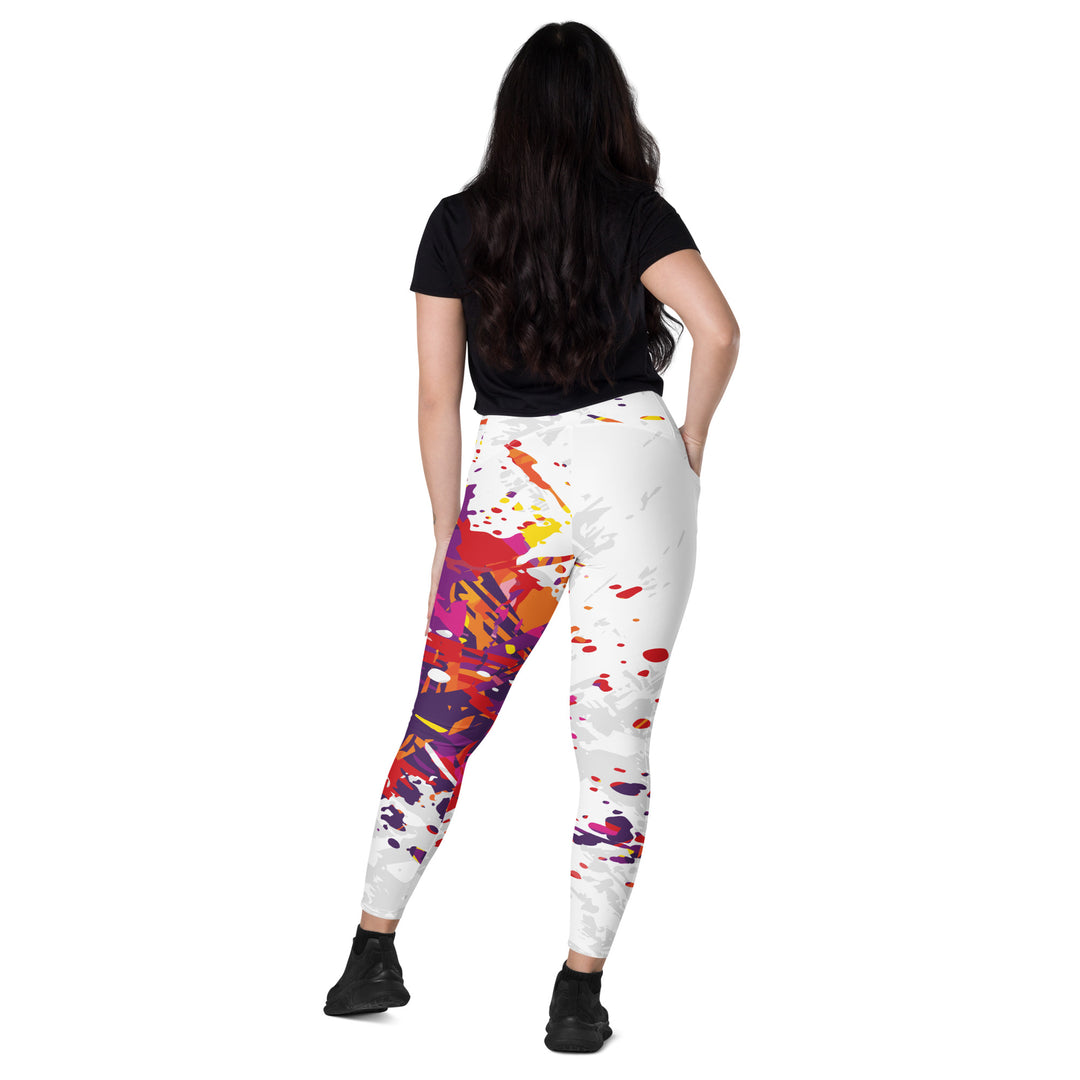 Leggings with pockets - White-Red Explosion