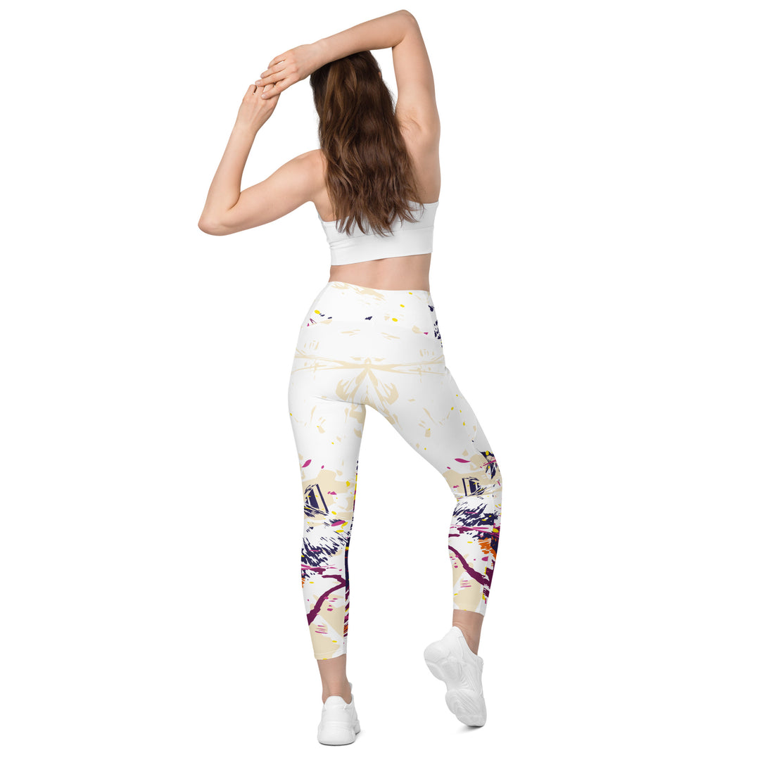 Leggings with pockets - White-Purple Burst