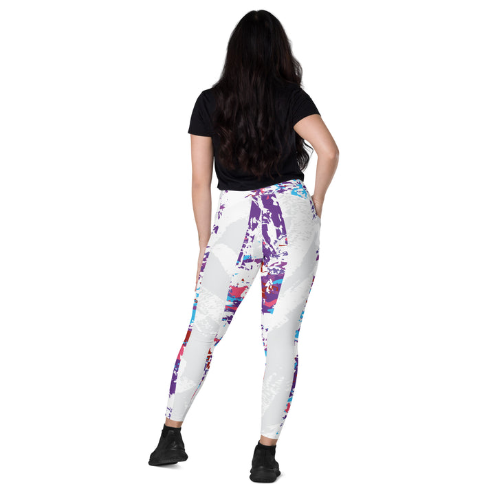 Leggings with pockets - White-Purple Bar