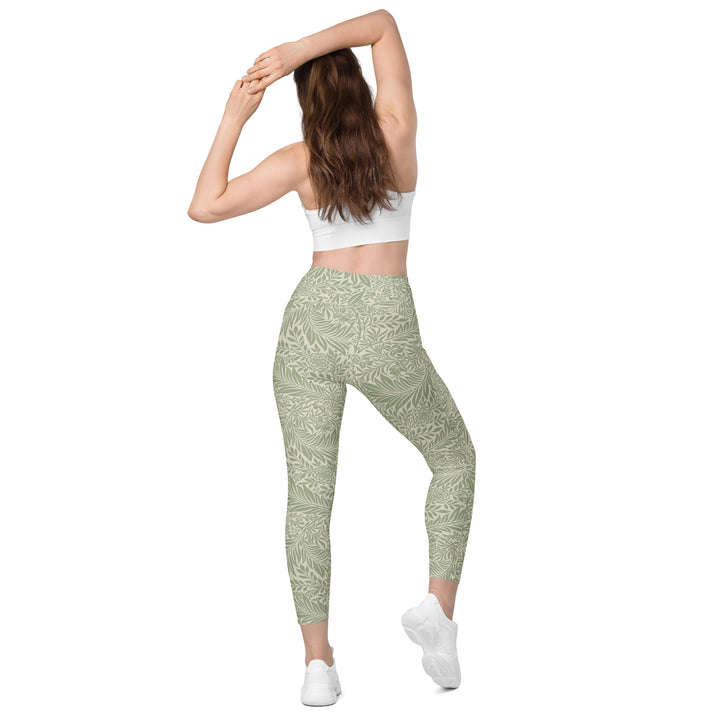 Leggings with pockets - Beige-Green Flower