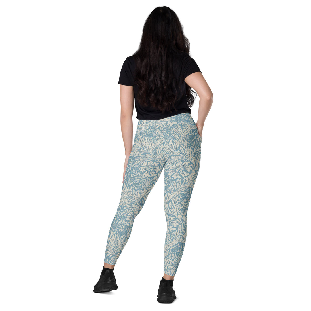 Leggings with pockets - Beige-Blue Flower