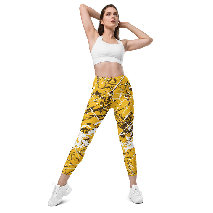 Leggings with pockets - Yellow-White Grains