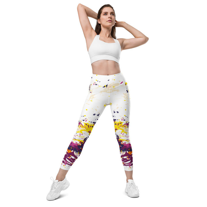 Leggings with pockets - White-Purple Burst