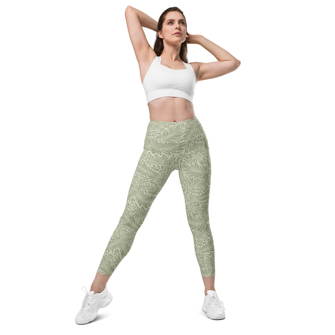 Leggings with pockets - Beige-Green Flower