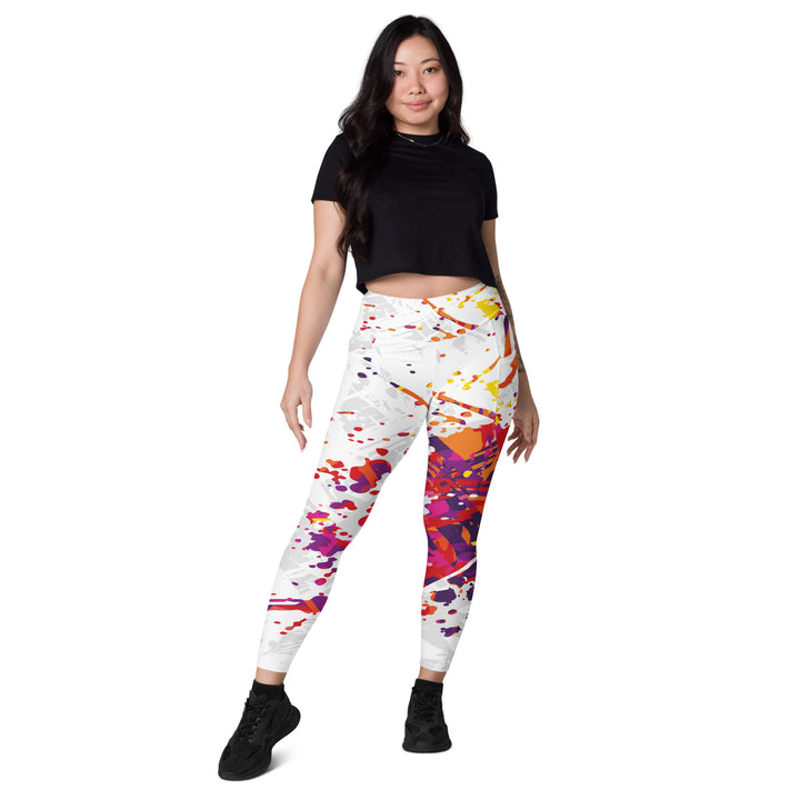 Leggings with pockets - White-Red Explosion