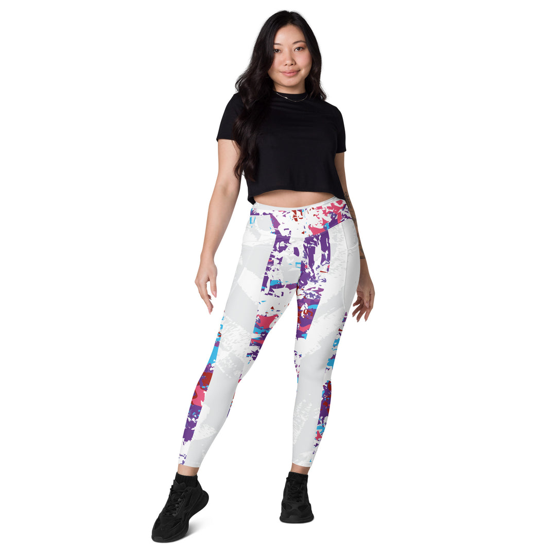 Leggings with pockets - White-Purple Bar