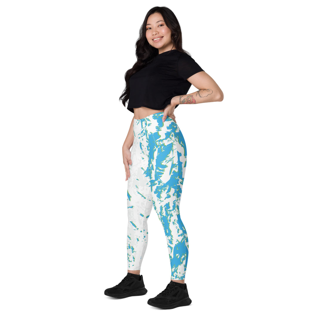 Leggings with pockets - White-Turquoise Action