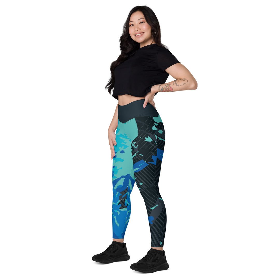 Leggings with pockets - Black-Blue Surf