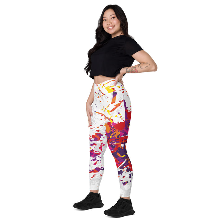 Leggings with pockets - White-Red Explosion