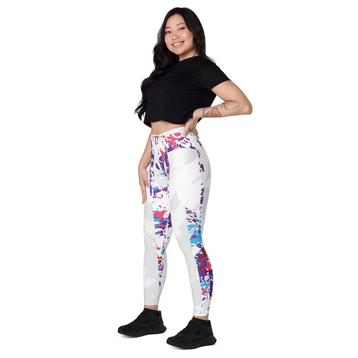 Leggings with pockets - White-Purple Bar