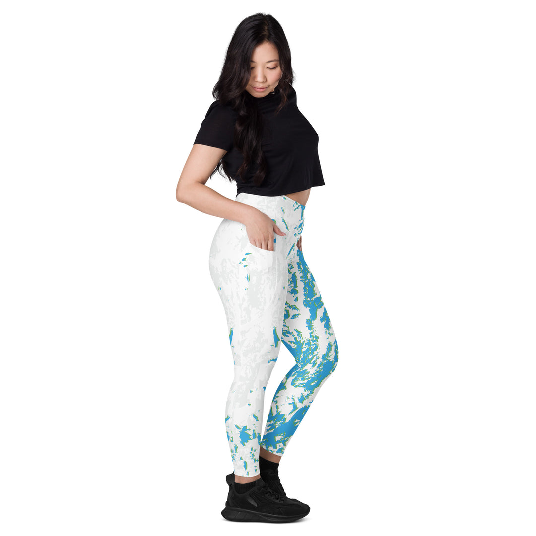 Leggings with pockets - White-Turquoise Action