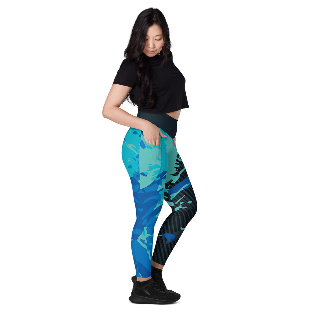 Leggings with pockets - Black-Blue Surf