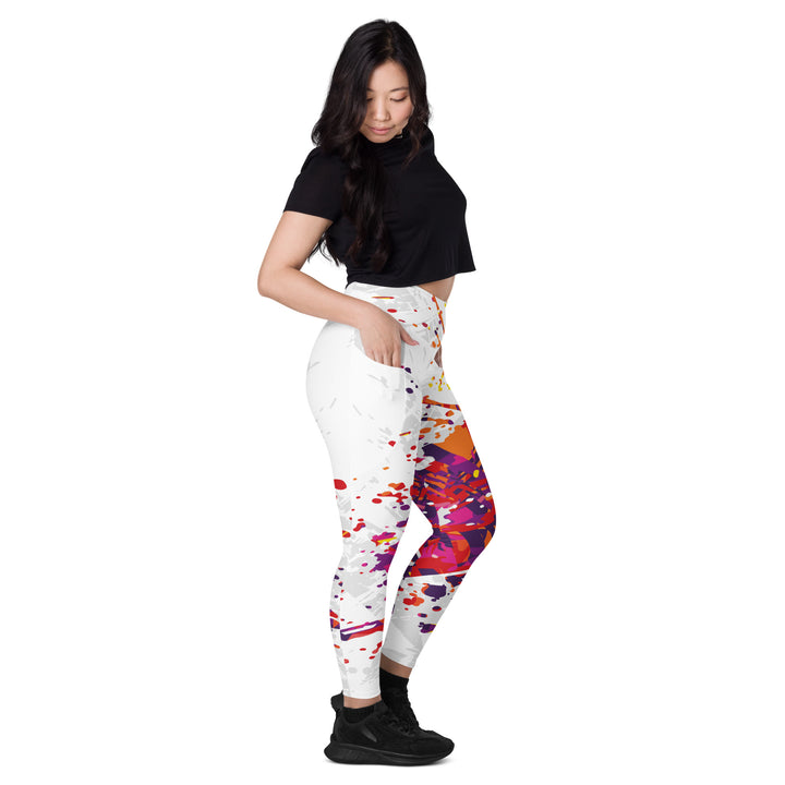 Leggings with pockets - White-Red Explosion