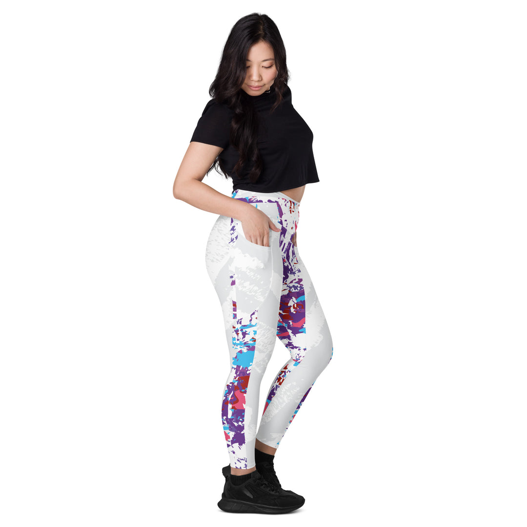 Leggings with pockets - White-Purple Bar