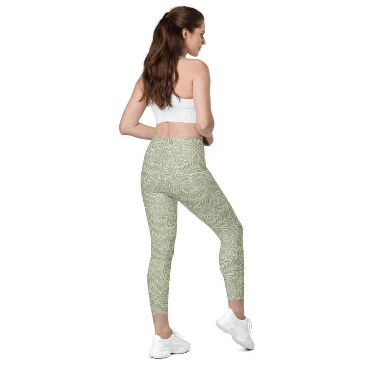 Leggings with pockets - Beige-Green Flower