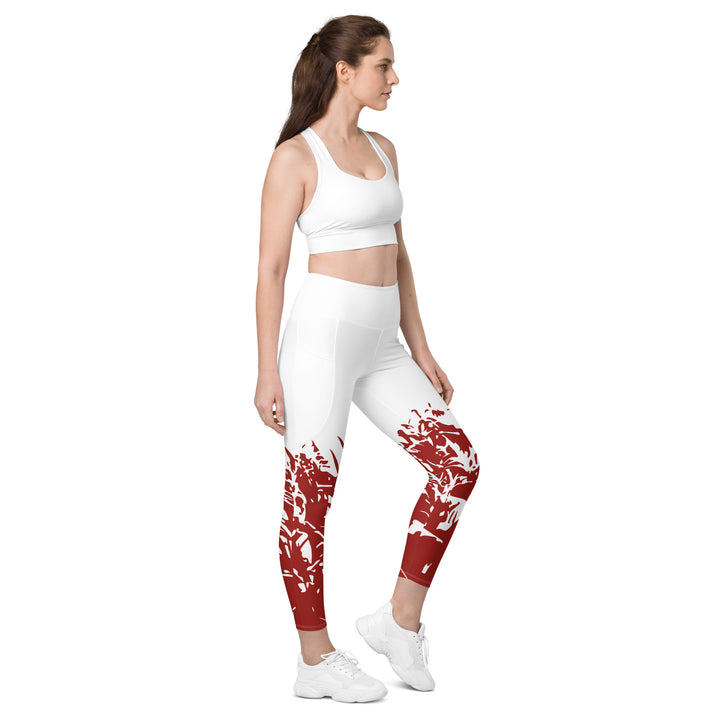 Leggings with pockets - Red-White Grass