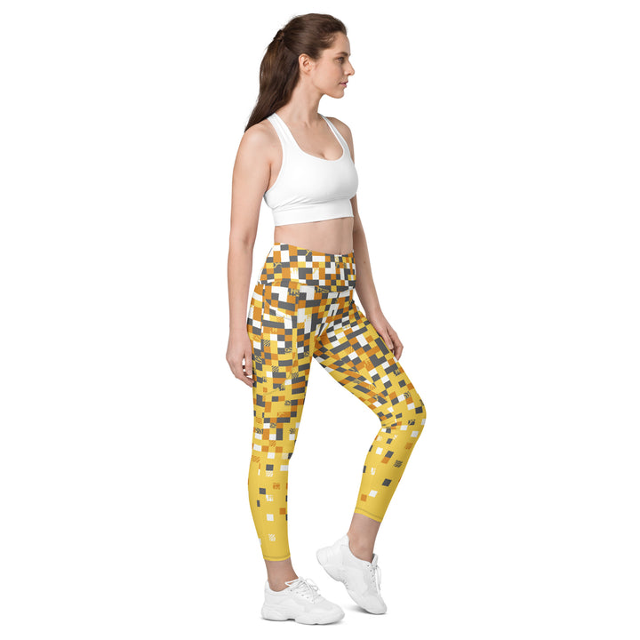 Leggings with pockets - Yellow-Grey Pixel