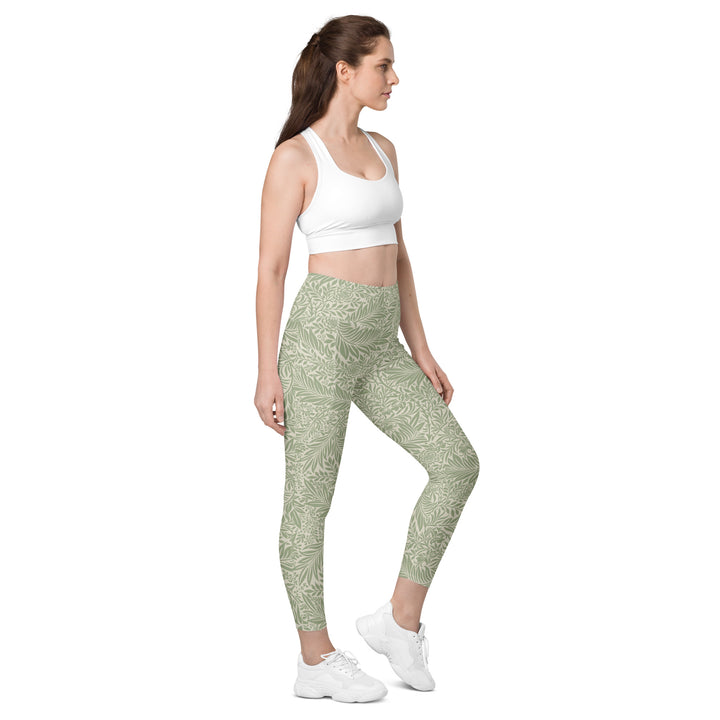 Leggings with pockets - Beige-Green Flower