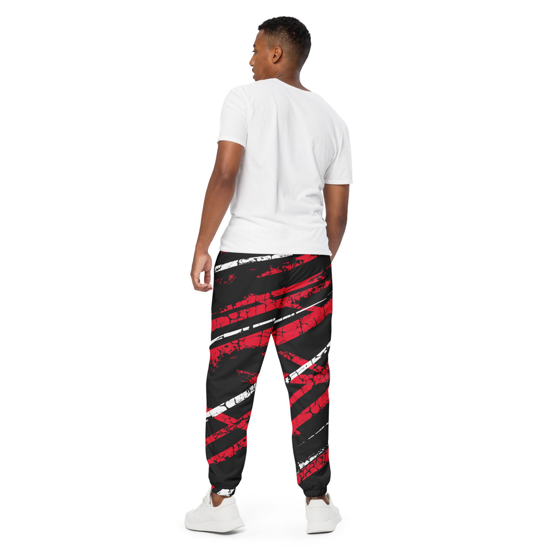 Unisex Track Pants - Black-Red Torn