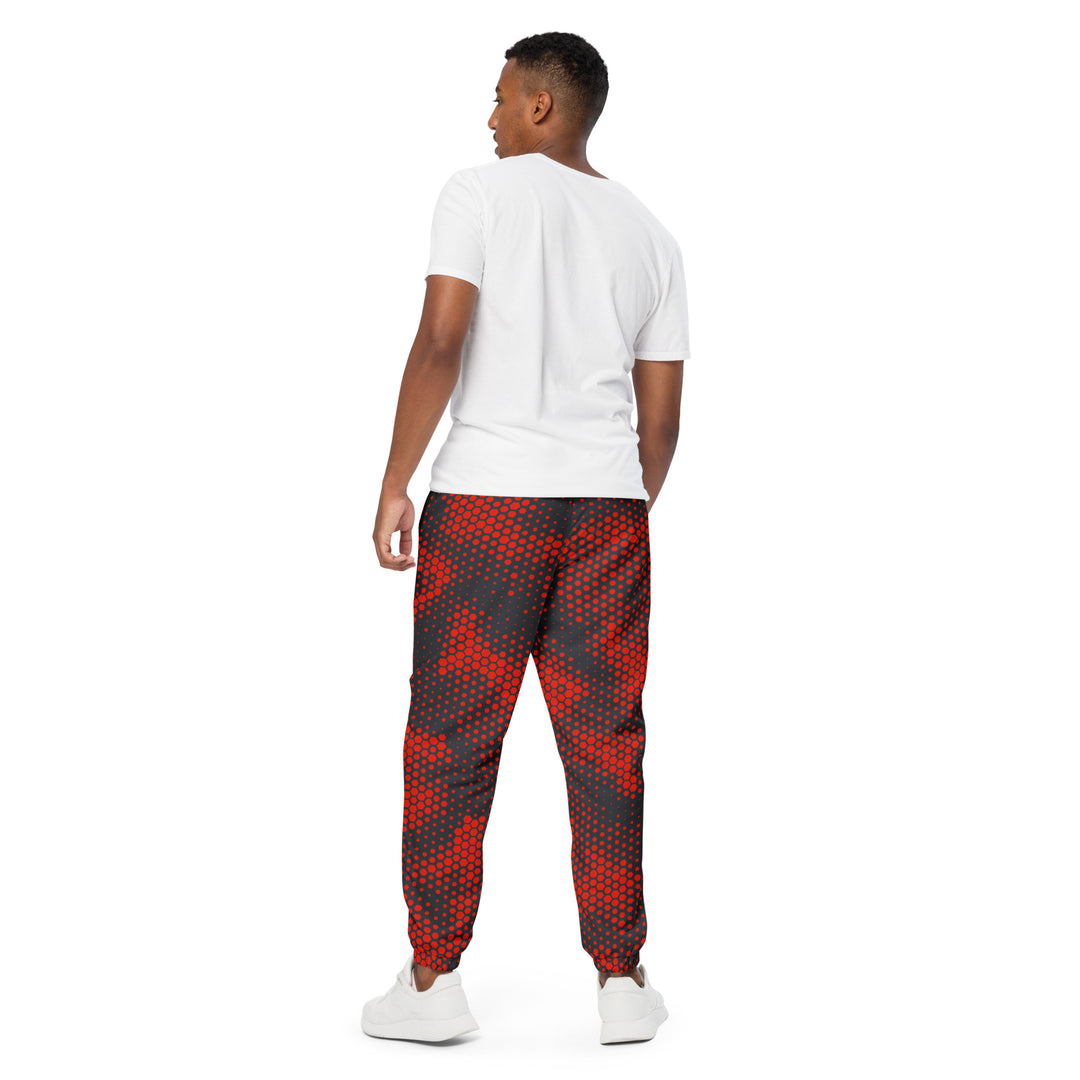 Unisex Track Pants - Grey-Red Hexagon