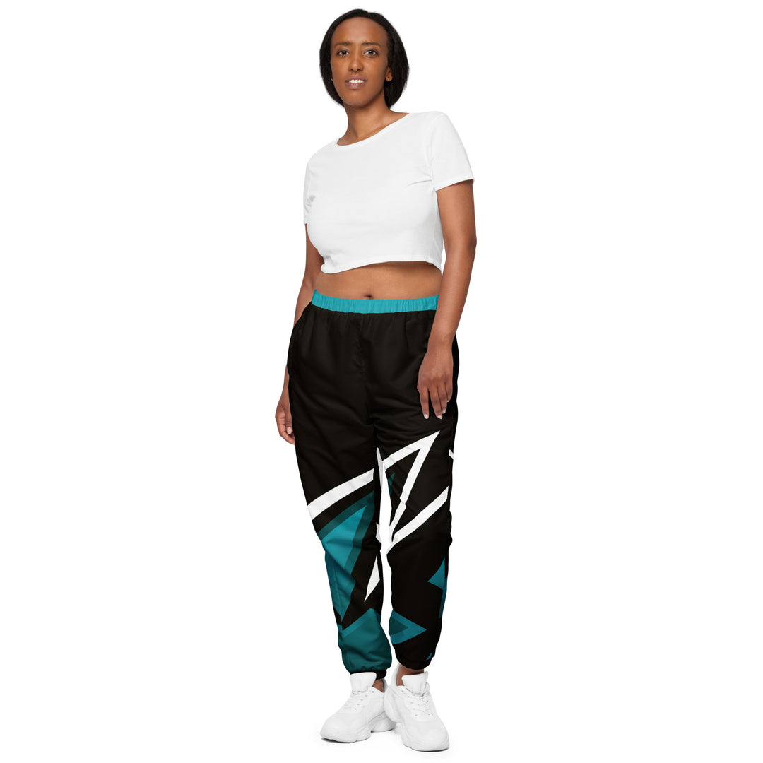 Unisex Track Pants - Black-Turquoise Flash