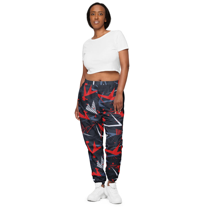 Unisex Track Pants - Black-Red Abstract