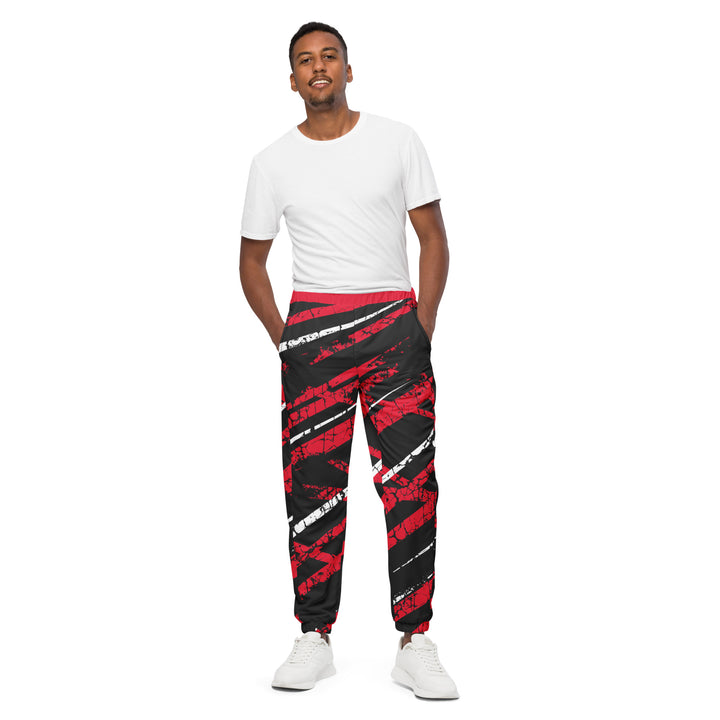 Unisex Track Pants - Black-Red Torn