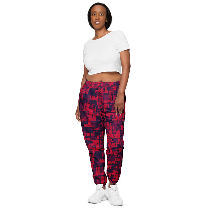 Unisex Track Pants - Black-Red Grid