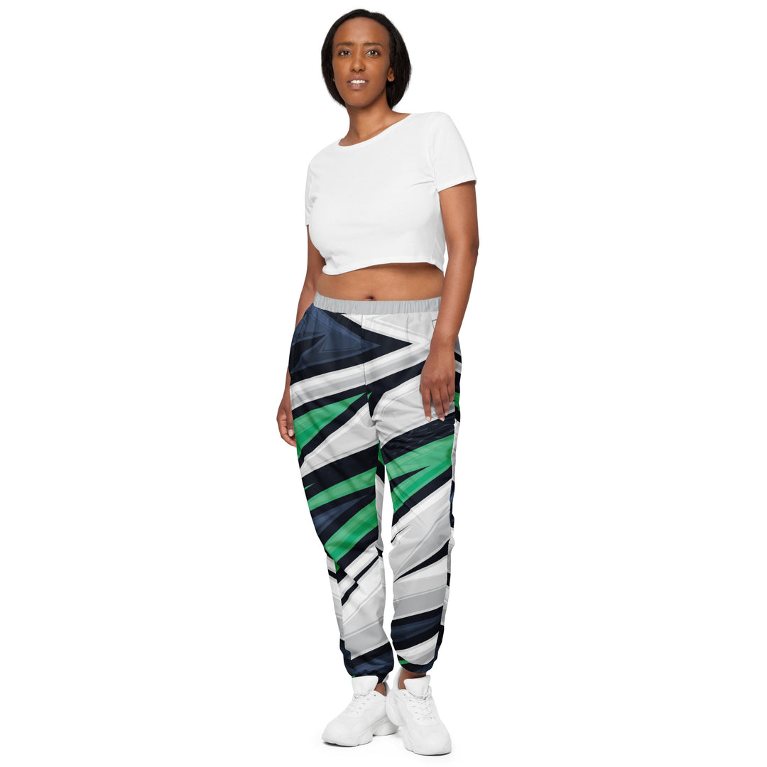 Unisex Track Pants - White-Green Stick