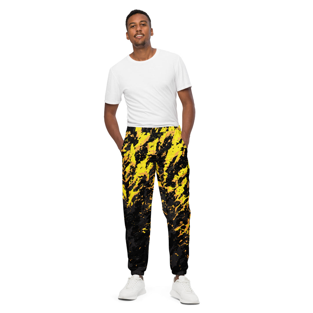 Unisex Track Pants - Black-Yellow Fire