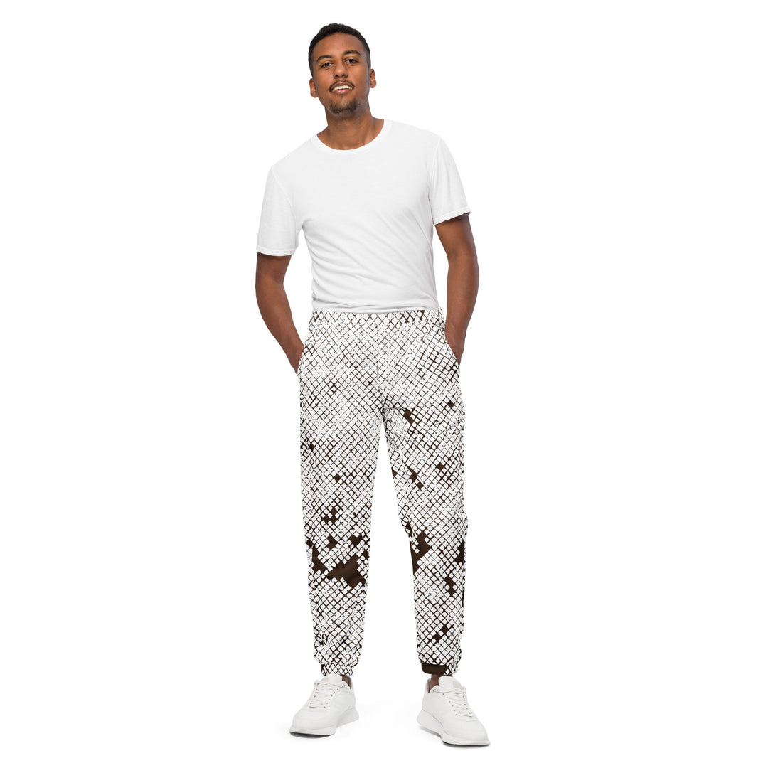 Unisex Track Pants - White-Brown Grid