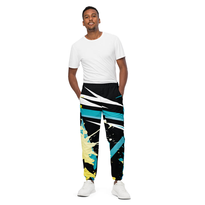 Unisex Track Pants - Black-Turquoise Splash