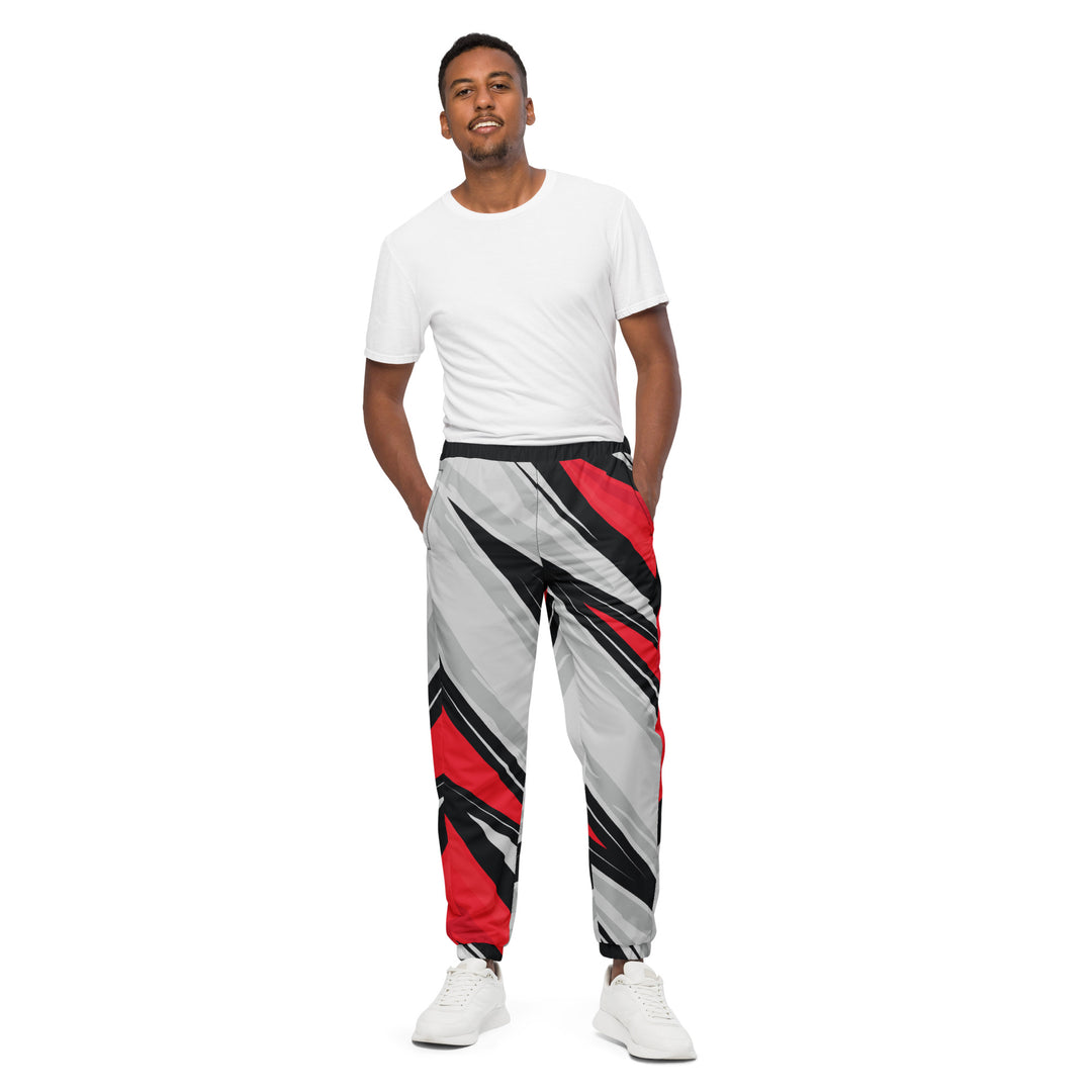 Unisex Track Pants - Red-Grey Flash