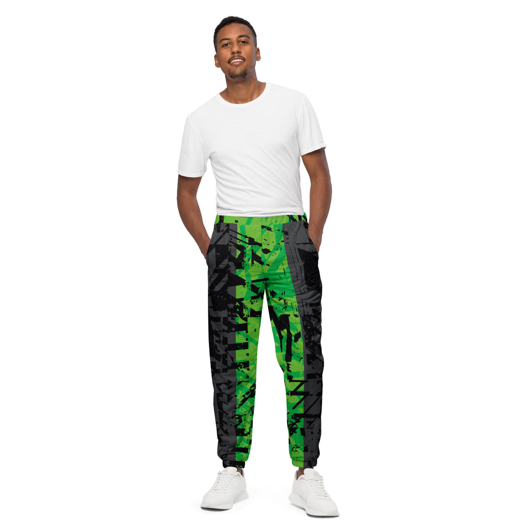 Unisex Track Pants - Black-Green Bar