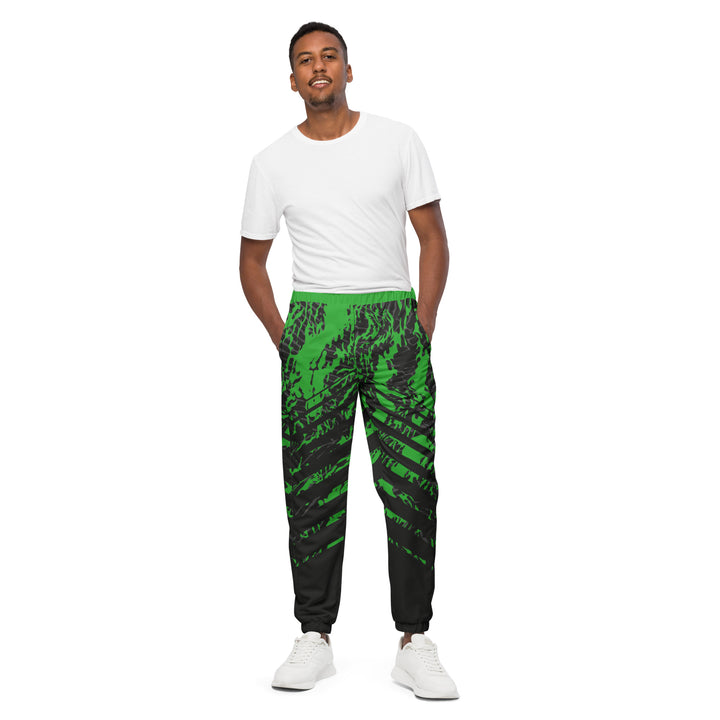 Unisex Track Pants - Black-Green Fire