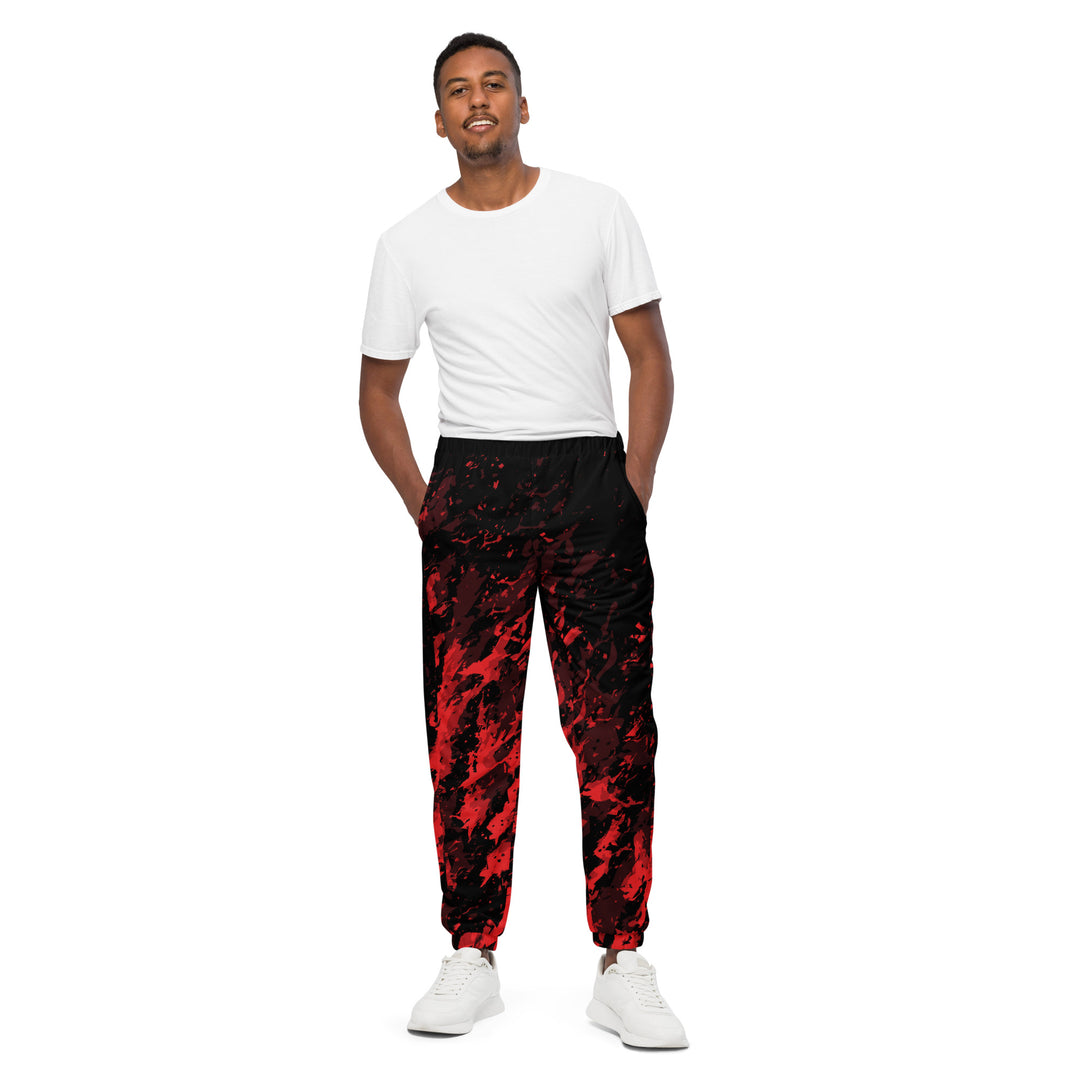 Unisex Track Pants - Black-Red Splatter