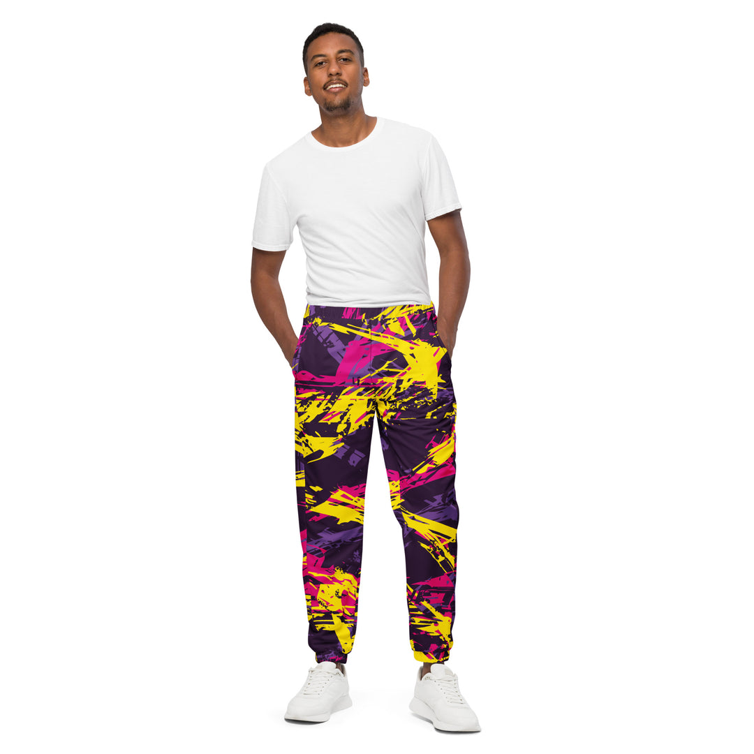 Unisex Track Pants - Purple-Yellow Script
